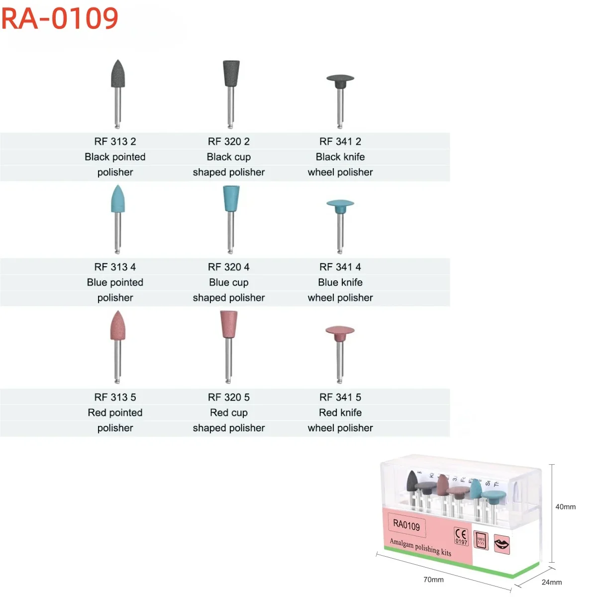 RA0309 Dental Composite Polishing For Low Speed Handpiece Contra Angle Kit Resin Sanding Polishing Set Dentistry Tool 9pcs/Set