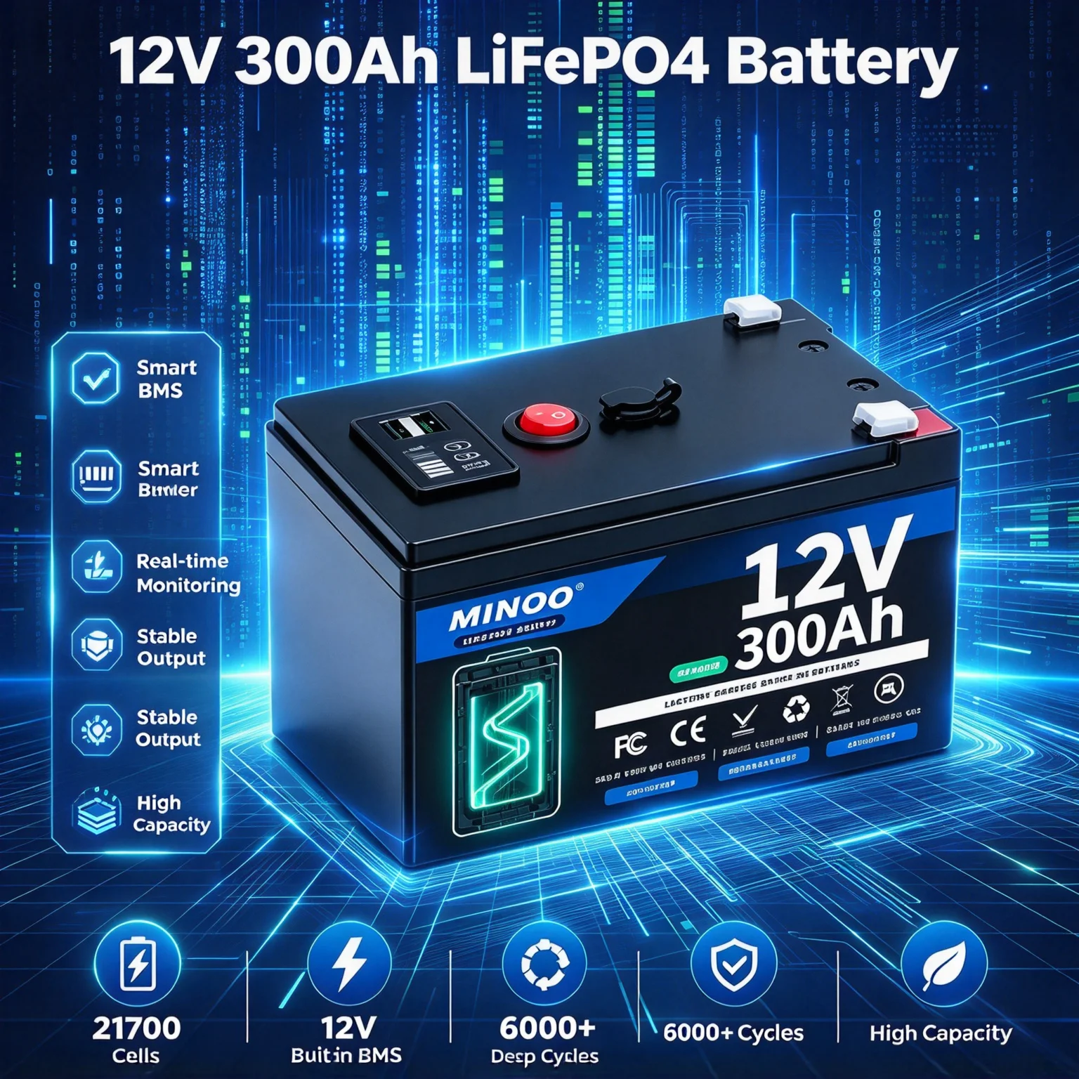 LiFePO4 12V 300AH 12V 200AH Battery Free Charger 12V Lithium Battery Built-In 300A BMS 6000+ Cycle Foat Fast Ship From EUr Bo