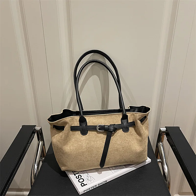 

New Retro Suede Texture Simple Tote Bag Women Casual and Versatile Shoulder Bags Winter Autumn Fashion Hand Bags for Travel