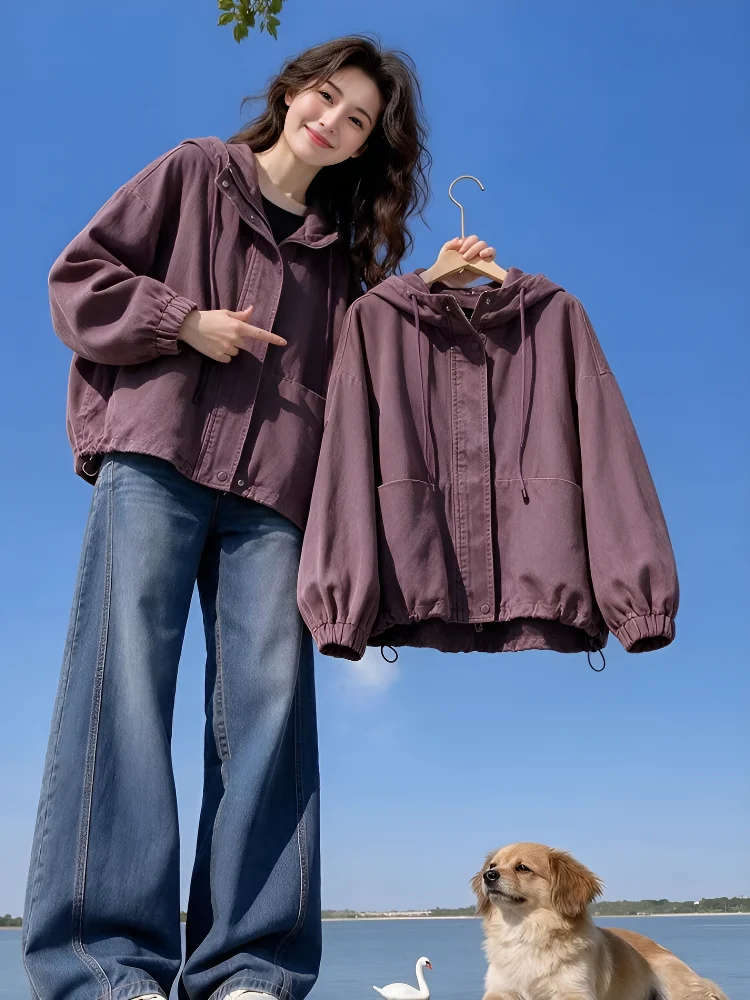 Retro Washed Loose Women's Jacket Design Spring 2026 New Style Commute Cotton Zipper Decorated Short Coat Casual Outerwear