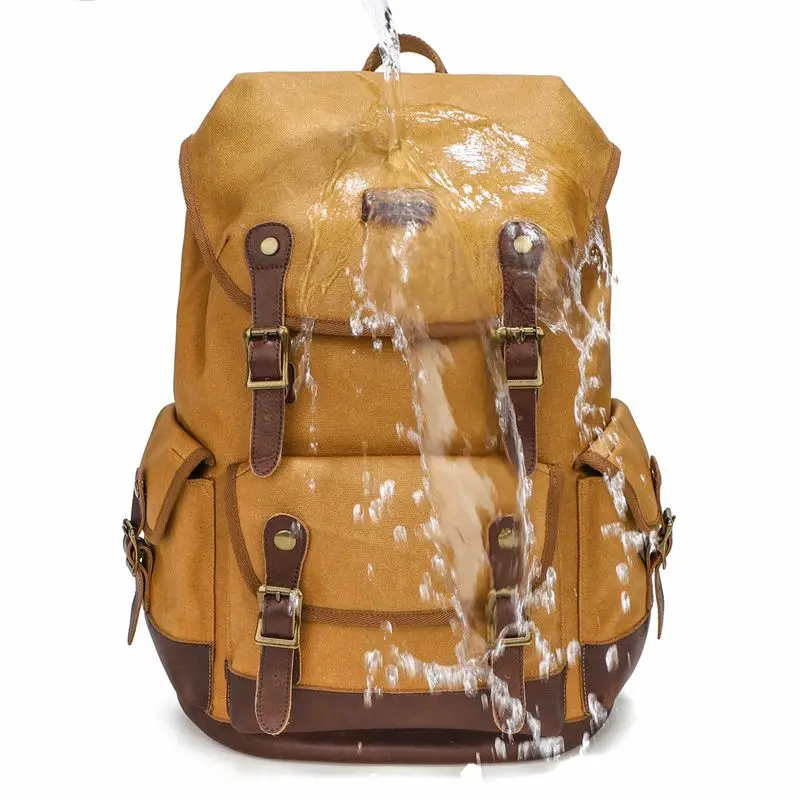 Casual Canvas Backpack Men's Backpack Vintage Top Layer Cowhide Outdoor Travel Waterproof Backpack