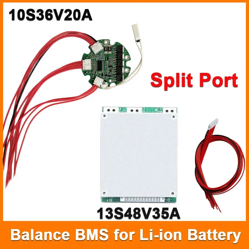 13S 48V 35A Разделенный порт баланса BMS для литий-ионной батареи 10S 36V 20A Круглая система управления батареей с датчиком температуры Плата BMS