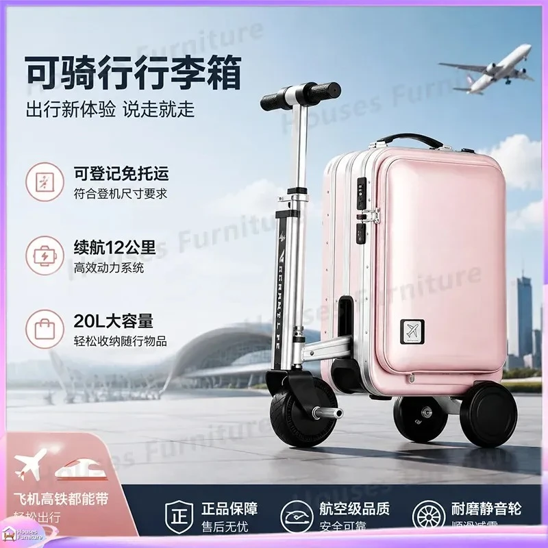 For 20 Inch Suitcase Smart Rideable Luggage Retractable Scooter Suitcase Carry On Boarding Case with Seat USB