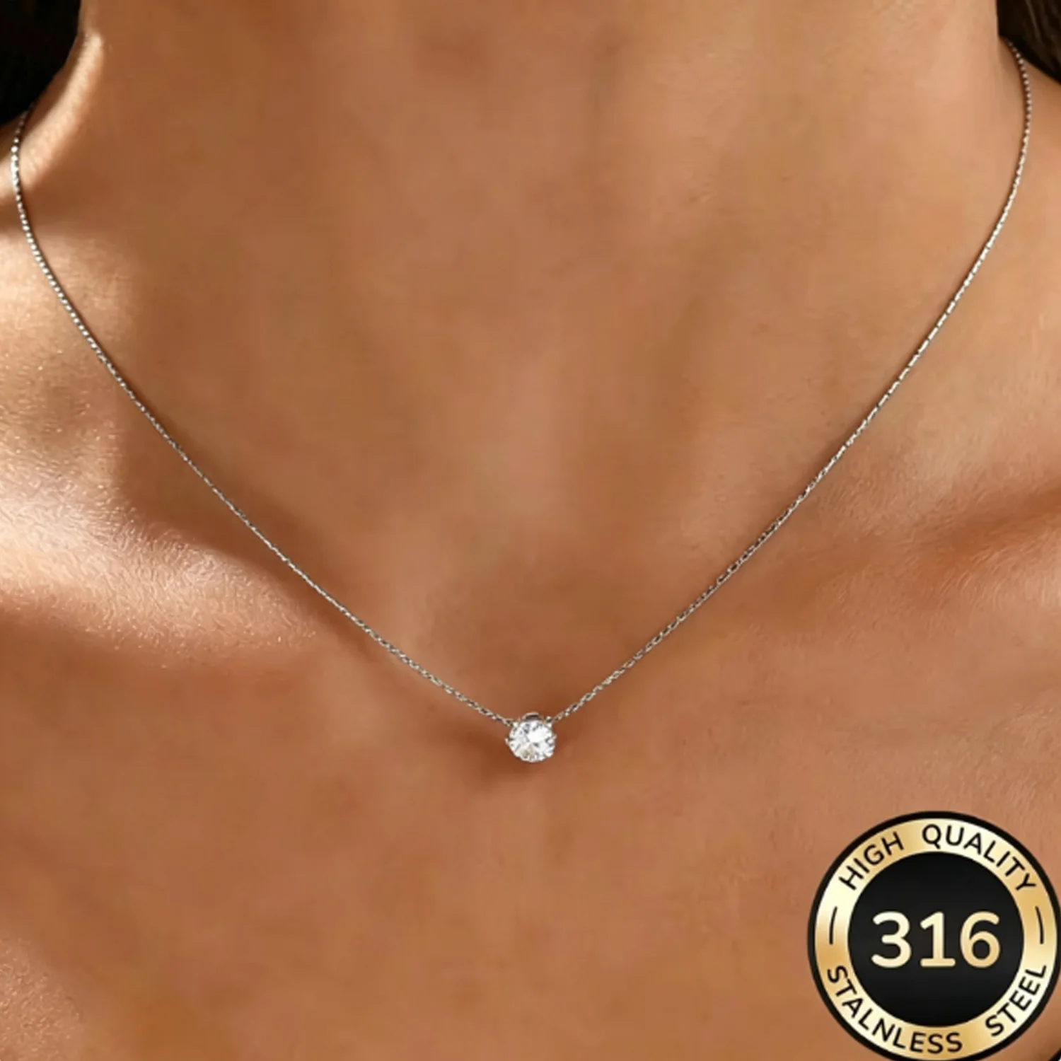 Elegante und stilvolle zarte Edelstahl-Halskette für Damen, funkelndes Schmuck-Accessoire, Valentinstagsgeschenk – Detail 4