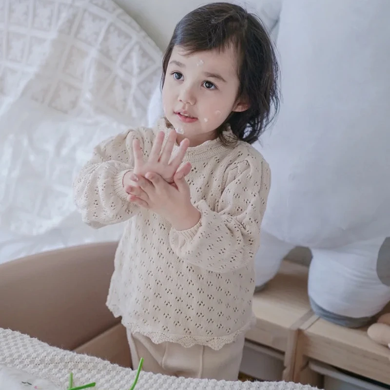 Herbst Kinder Baby Lose Pullover Stricken Winter Höhlte Heraus Baby Mädchen Kleidung Rundhals Kinder Kleinkind Mädchen Pullover Baby Äußere