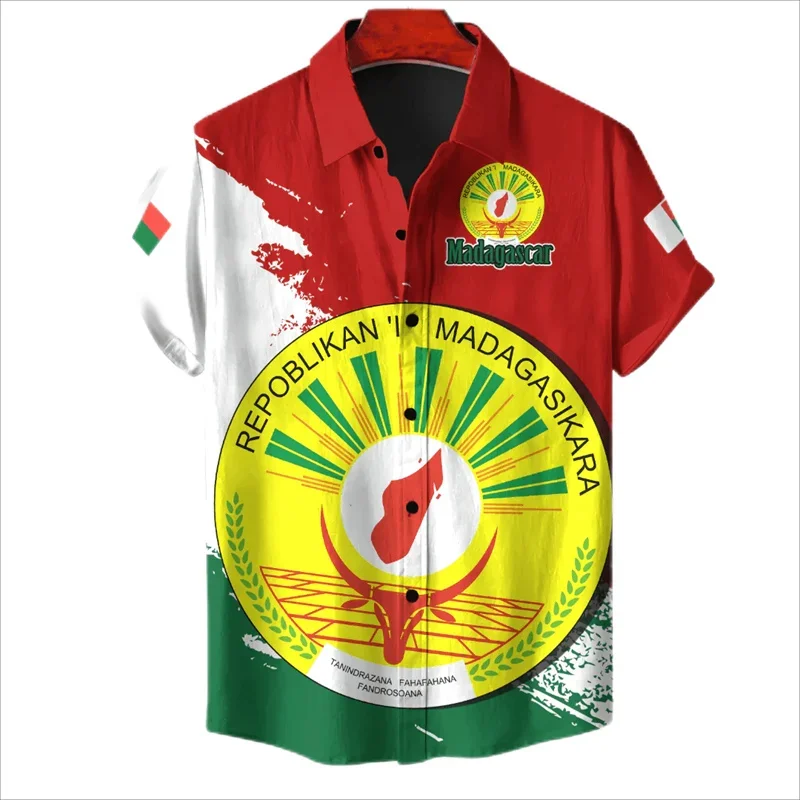 Camisa hawaiana con estampado 3D de mapa de bandera de Madagascar para hombre, camisa de playa con emblema nacional, blusas de manga corta, Tops de solapa para hombre