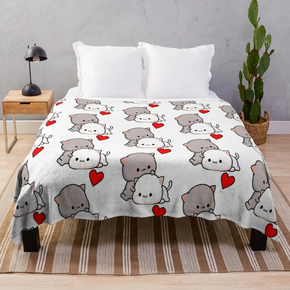 

Mochi Peach Cat Goma Love Is Kind Love Hugs Kisses Valentine Pullover Throw Blanket Soft Plaid Heavy anime Blankets