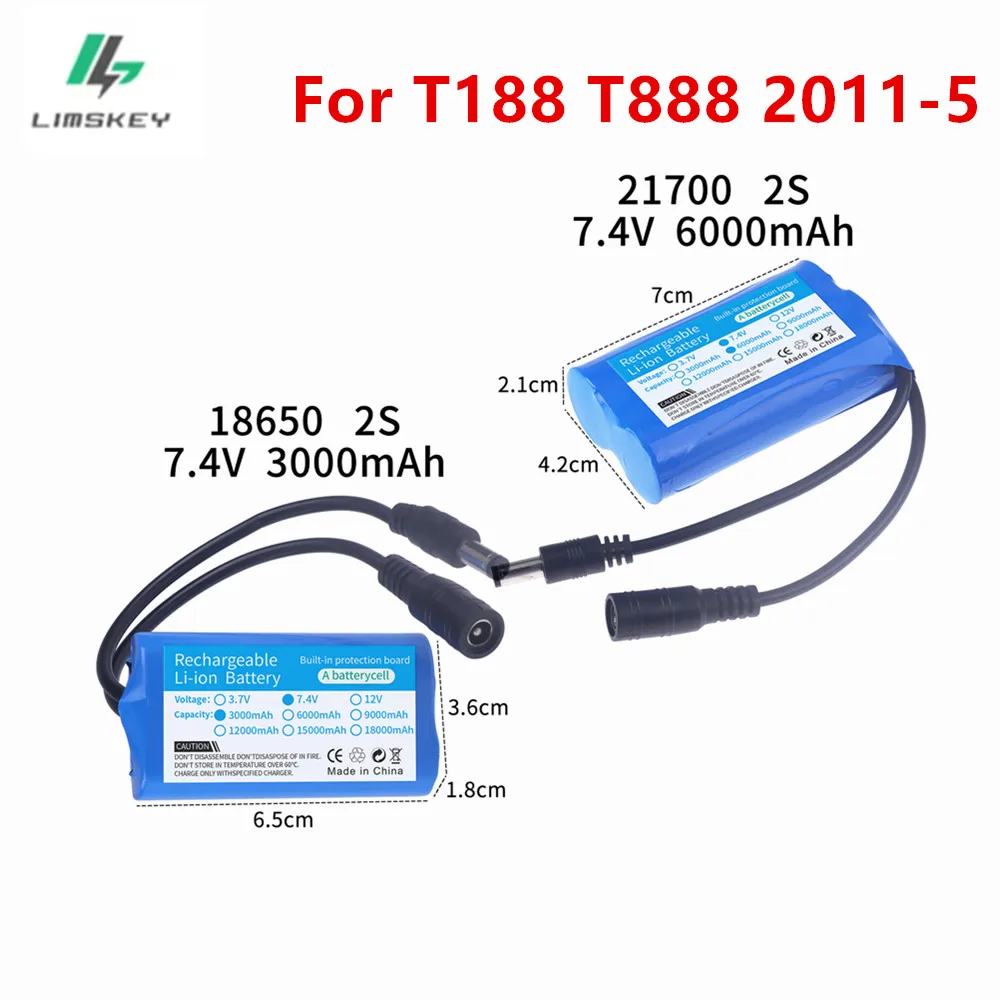 7.4V 3000mah 6000mAh Battery with USB For T188 T888 2011-5 V007 C18 H18 Remote Control RC Fishing Bait Boat Spare Battery Parts