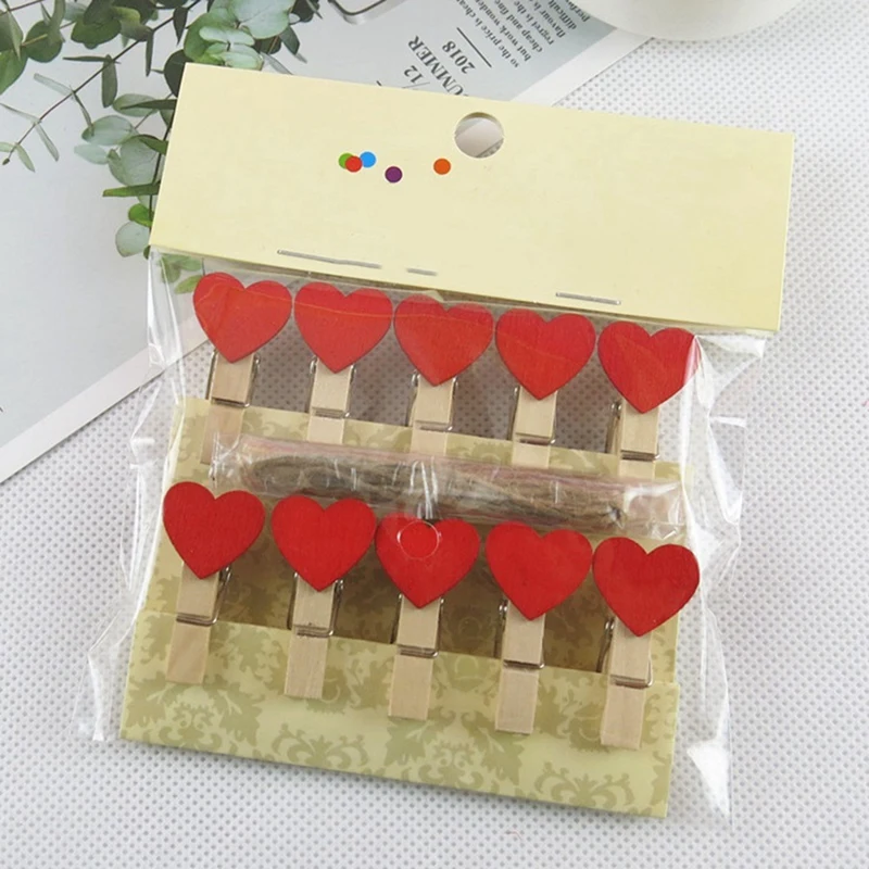 Heart Love Wooden Clothes Photo Paper Peg Pin Mini Clothespin Postcard Clips Home Wedding Valentine's Day Decorati Easy To Use