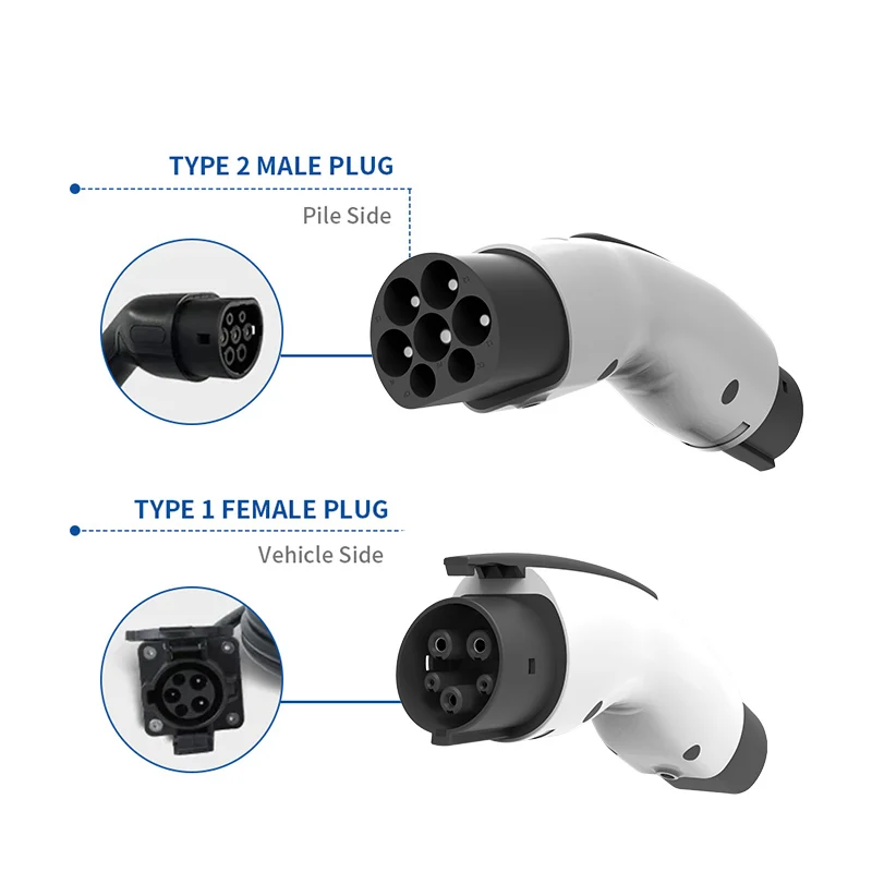 WUFEN Type2 إلى Type1 EV مهايئ شاحن 32A 7KW MAX متوافق مع شاحن النوع 2 للسيارة الكهربائية مع مقبس شحن من النوع 1 #3