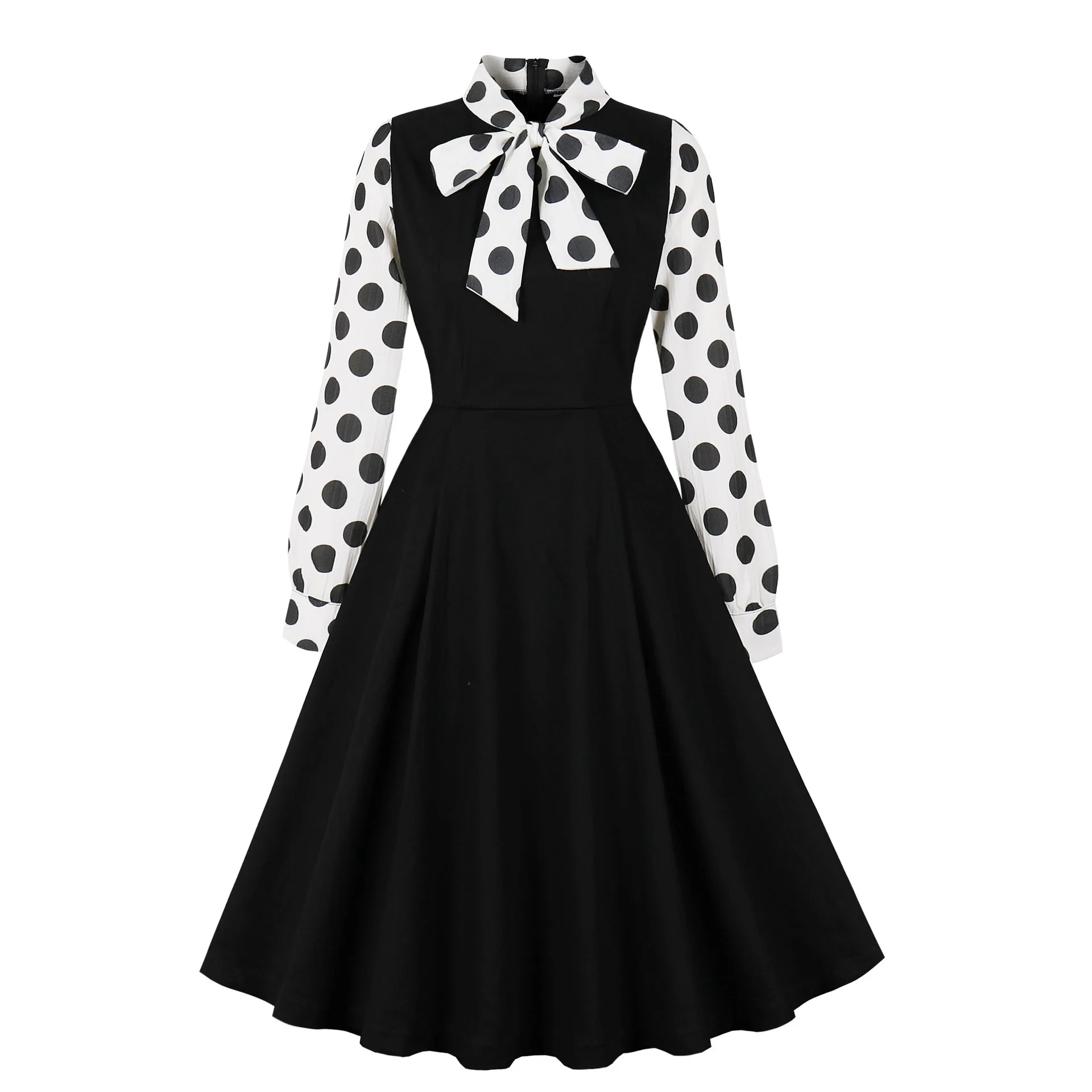 

Women Autumn Dress Party Dress With Belt Polka Dot Print Halter Hepburn Robe 50s 60s Vintage Dresses