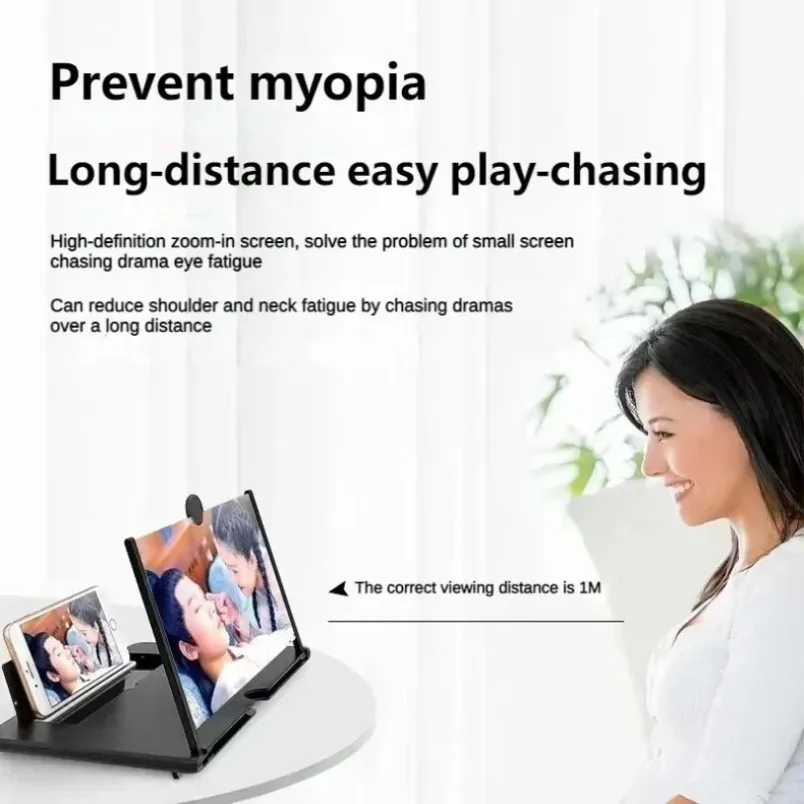 Large Screen Phone Projector 12 Inch HD Magnifier Foldable Stand For iPhone Samsung Anti Blue Light Video Study Black view 6