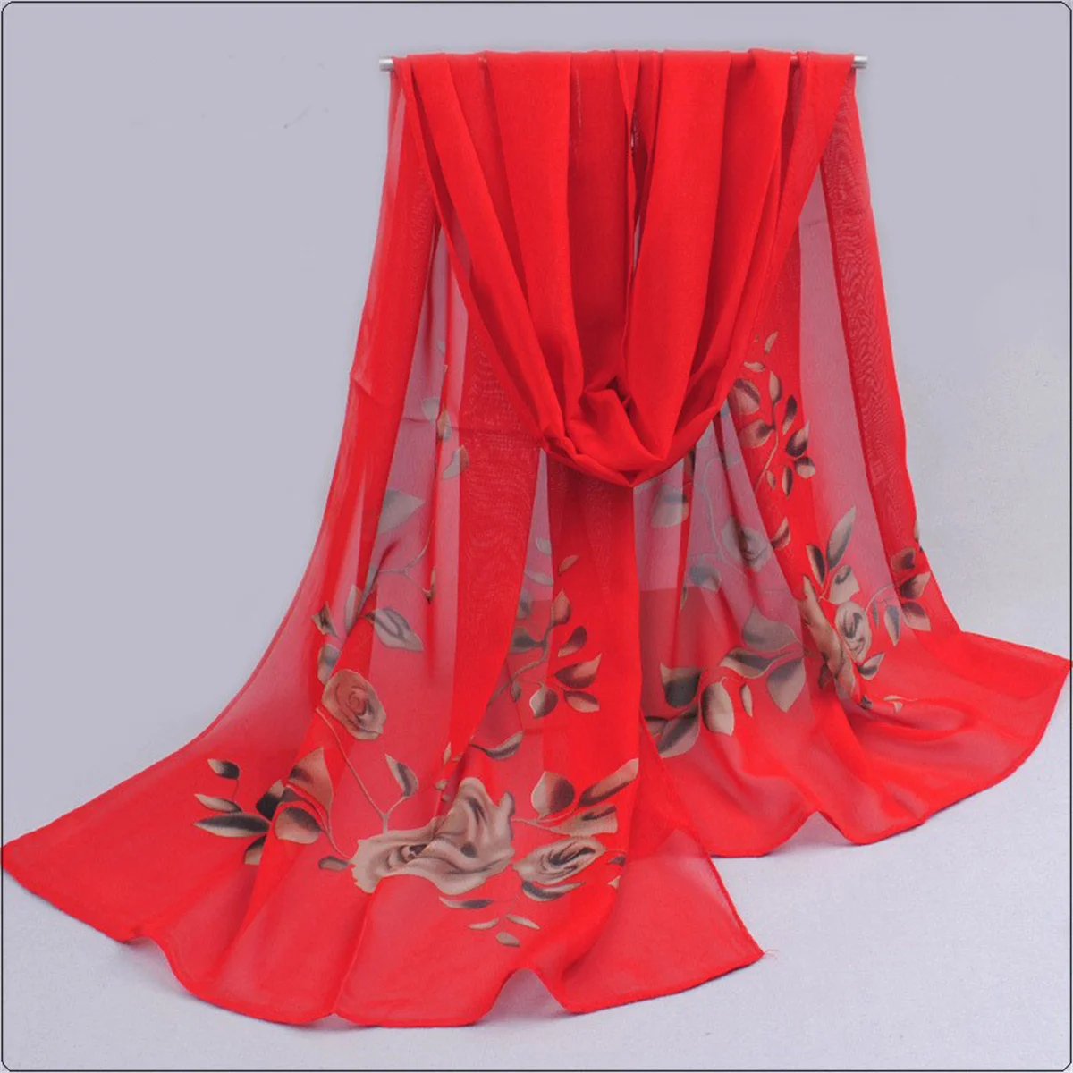 1pcs Chiffon Scarf Simple Elegant Floral Print Thin Head Scarf Large Shawl, Summer Beach Towel Sunscreen Shawl Windproof Neck Sc