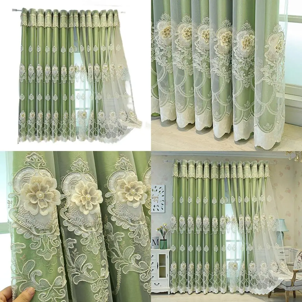 

Роскошные европейские двухслойные шторы с 3D вышивкой для гостиной и спальни, зеленые, 63x96 дюймов