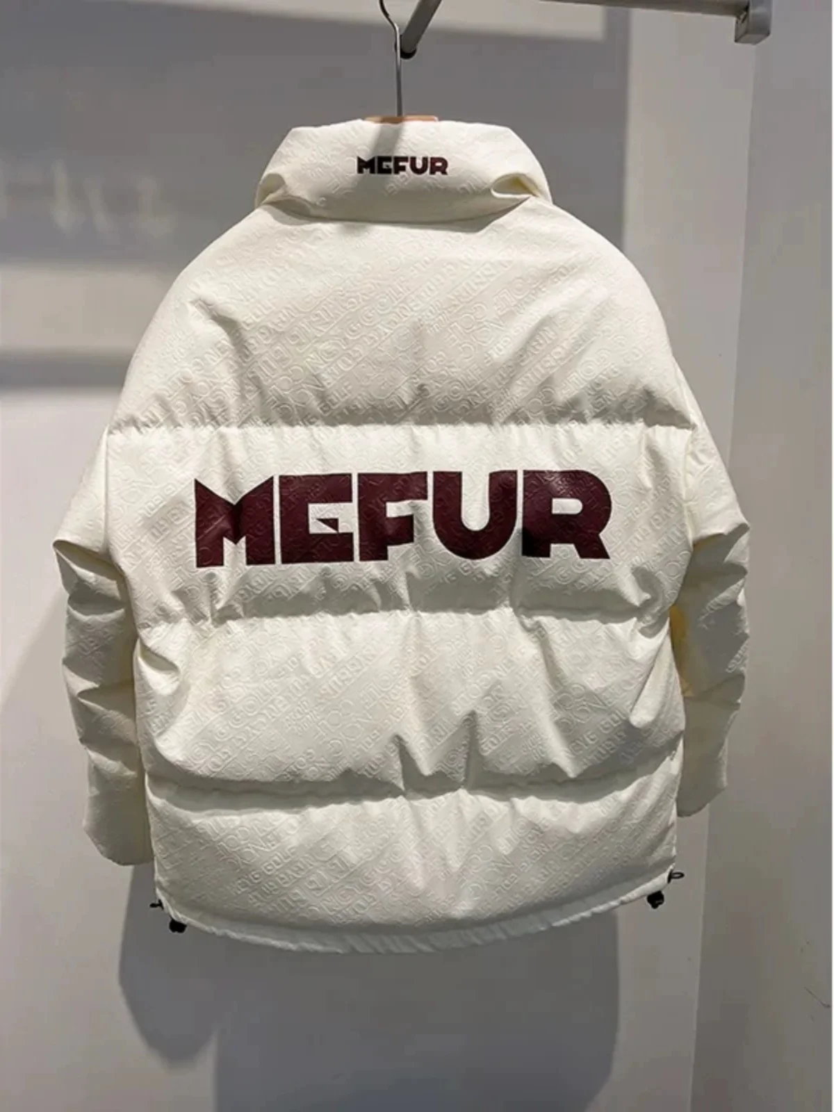 

Winter Thiened Men's down Jaet Korean Sle Loose Faion PU Leather Print Stand Collar Trendy Outerwear Coat