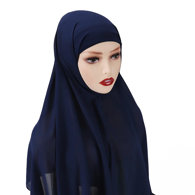 Instant Hijabs with Cap Plain Chiffon Jersey Hijabs for Woman Veil Muslim Islamic Hijab Cap Scarf for Women's Hijabs Headscarf