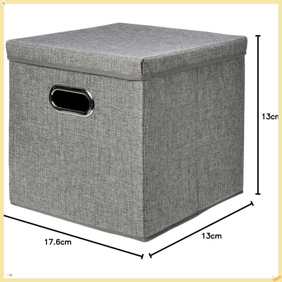 صندوق تخزين مكعب من قماش الخيش قابل للطي مع غطاء، قابل للتكديس ومتين، رمادي، مجموعة من 2 13 بوصة طول × 13 بوصة عرض × 13 بوصة ارتفاع