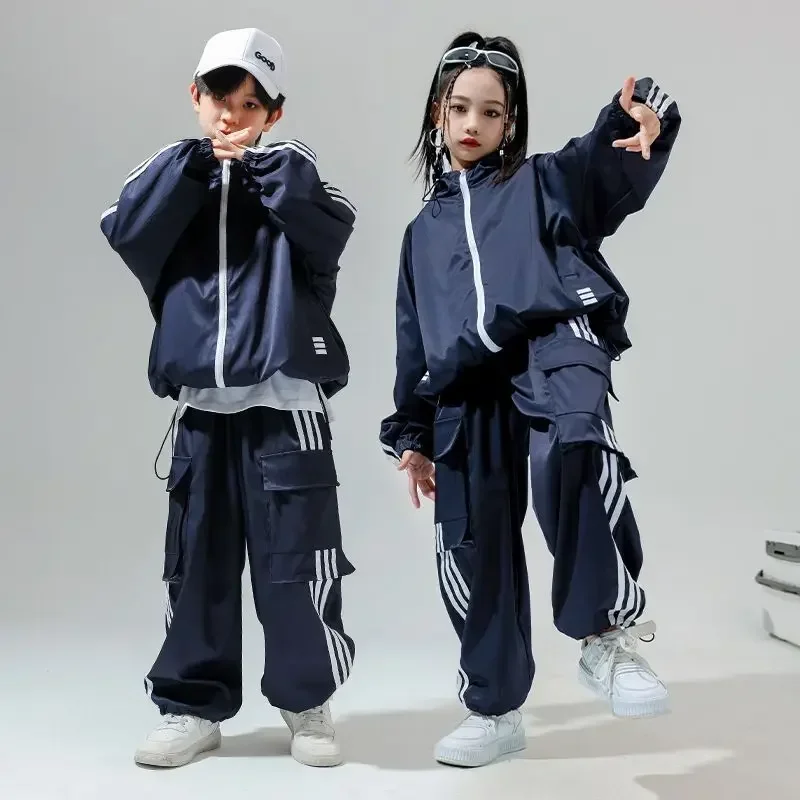 

Boys Hip Hop Costume Street Dance Blue Sweater Pants Girls Jazz Dance Clothes Hiphop Performance Suit Rave Wear