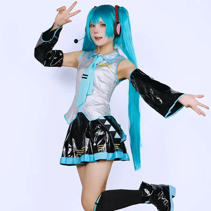 Miku تأثيري حلي أعلى الأكمام جورب شعر مستعار الملحقات مجموعة كاملة النسيج براءات الاختراع والجلود تنورة JK موحدة أنيمي 4;v'5,f;6.j;8' #5