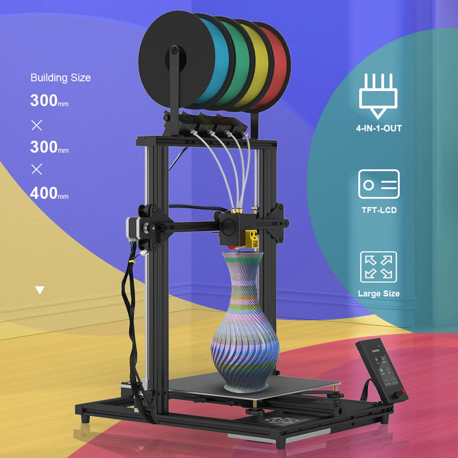 【تخفيضات】طابعة ZONESTAR Z8PM4 Pro FDM ثلاثية الأبعاد مقاس 300 × 300 × 400 مم منطقة بناء 4-IN-1-OUT جميع الطارد المعدني طباعة الألوان المختلطة 4.3 بوصة TFT-LCD #1