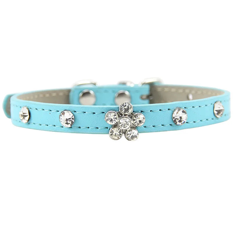 Bling Rhinestone Puppy Cat Collars Adjustable Leather Flower Kitten Collar for Small Medium Dogs Cats Chihuahua Pug Yorkshire