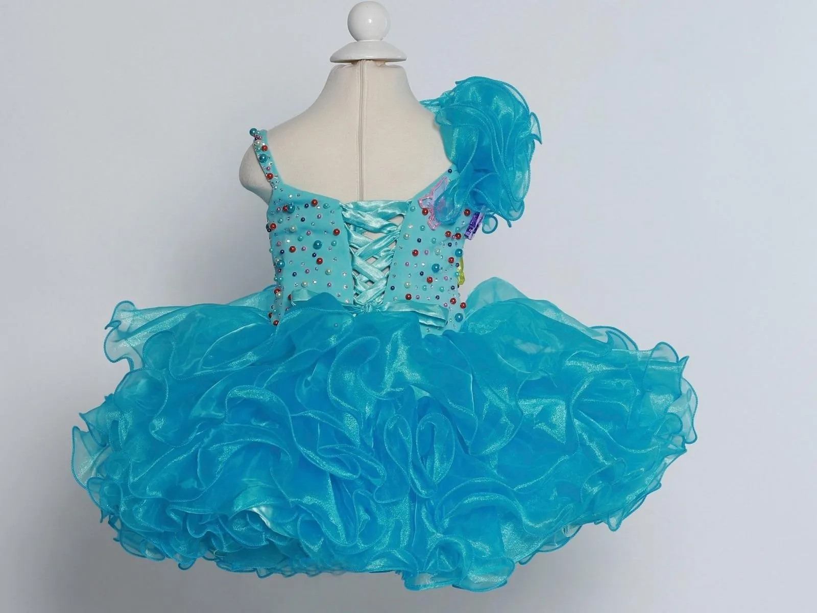 Blue Girls Pageant Dresses Ball Gown Off The Shoulder Organza Ruffled Pearls Flower Girl Dresses For Weddings Little Baby Kids