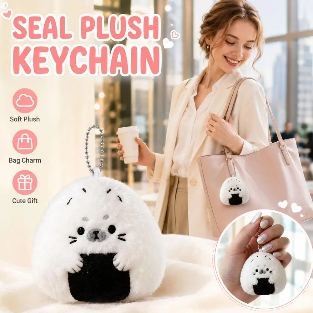 Kawaii Rice And Vegetable Seal Plush Keychain Cute Sushi Seal Stuffed Animal Bag Charm Soft Penguin Pendant Keyrings Girls Gifts