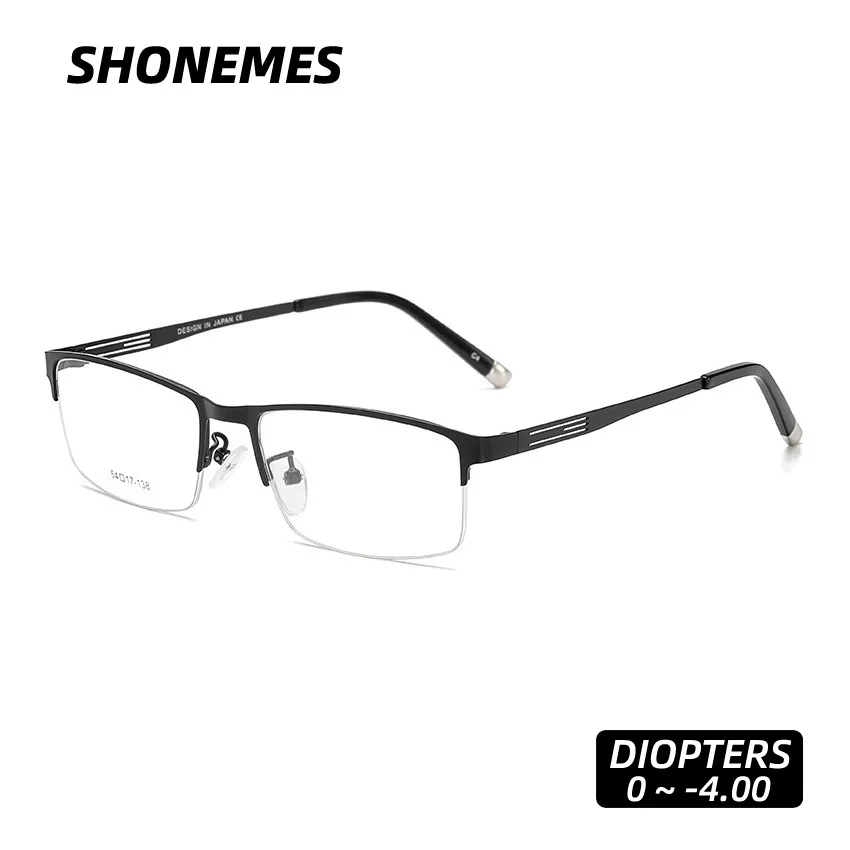 SHONEMES Rectangle Myopia Glasses Half Frame Shortsightedness Eyewear Business Men Myopic Eyeglasses Diopters -1 1.5 2 3 3.5 4