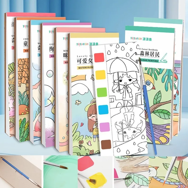 Gouache Graffiti Drawing Book Comes with Watercolor Paint Drawing Book Pocket Bookmark Kindergarten Drawing Coloring Art Supplie