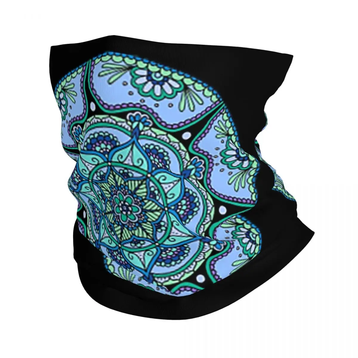 Blue Mandala Henna Circle Bandana Neck Gaiter Printed Wrap Scarf Warm Headwear Hiking Fishing For Men Women Adult All Season