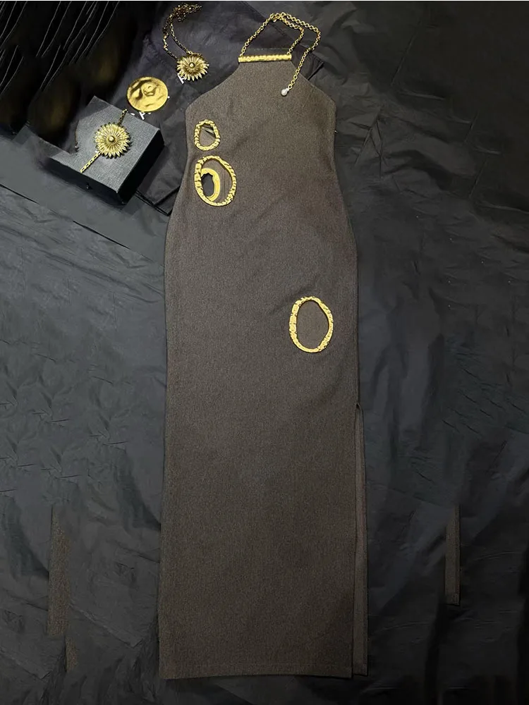 レディースドレス、天然パールホルターネックガウン、非対称カットアウトイブニングガウン、高品質、コルセット、2026、春、新作、