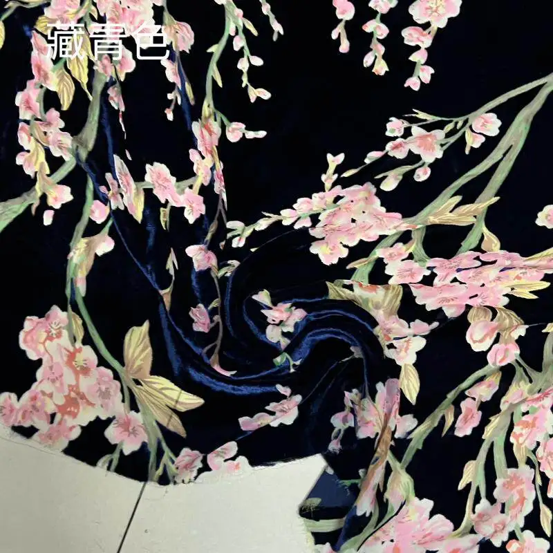 Real Velvet Burnt out Fabric Peach Blossom Silk Bottom Cotton See-through Cool Summer Coat and Dress Cheongsam Fashion Cloth