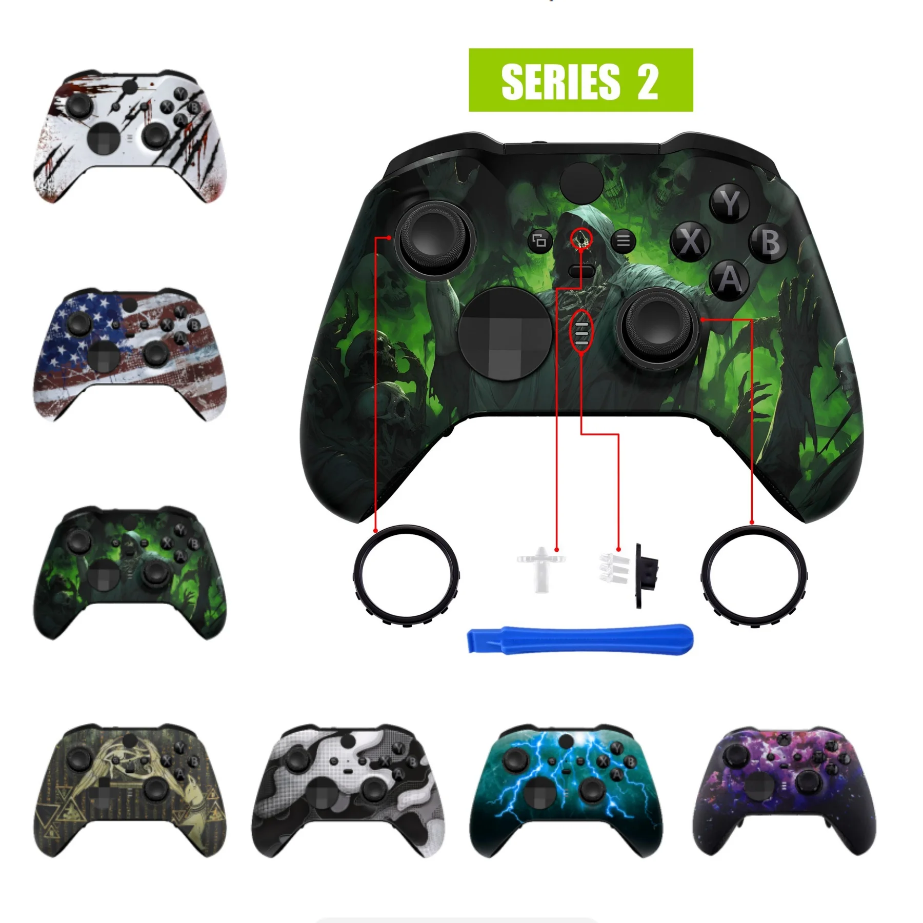 eXtremeRate Soft Touch Patterned Faceplate Front Housing Shell Replacement Kit for Xbox One Elite Series 2 Controller