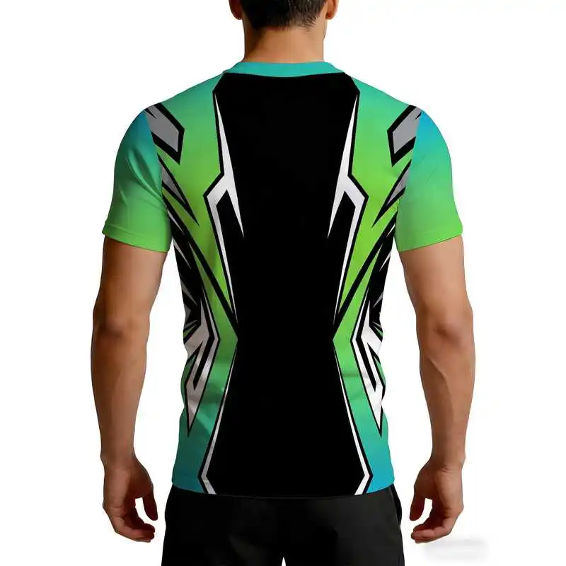 Men's Gradient Green Arrow Geometric Print Quick Dry Stretchy Short Sleeve Fitted Fitness Sports T Shirt Cool Feel Fabric Refres