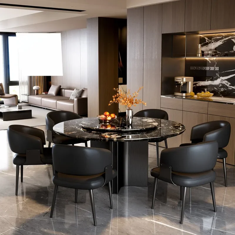Bright Galaxy Natural Stone Round Dining Table Italian Light Luxury High End Marble Table for Family Villa