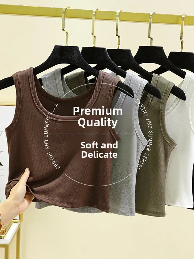 

Slim Fit Teaded Crop Top Women's Summer Thin round Ne Sexy Ba ort irt Inner Wear Versatile Tight Waist Highlighting