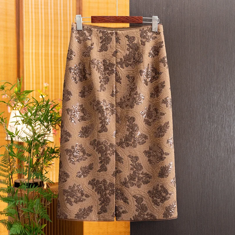 New Chinese-Style Tencel Elegant High-Waisted Skirt for Women, 2026 Autumn New Product, High-End Retro Mid-Length Skirt for Women