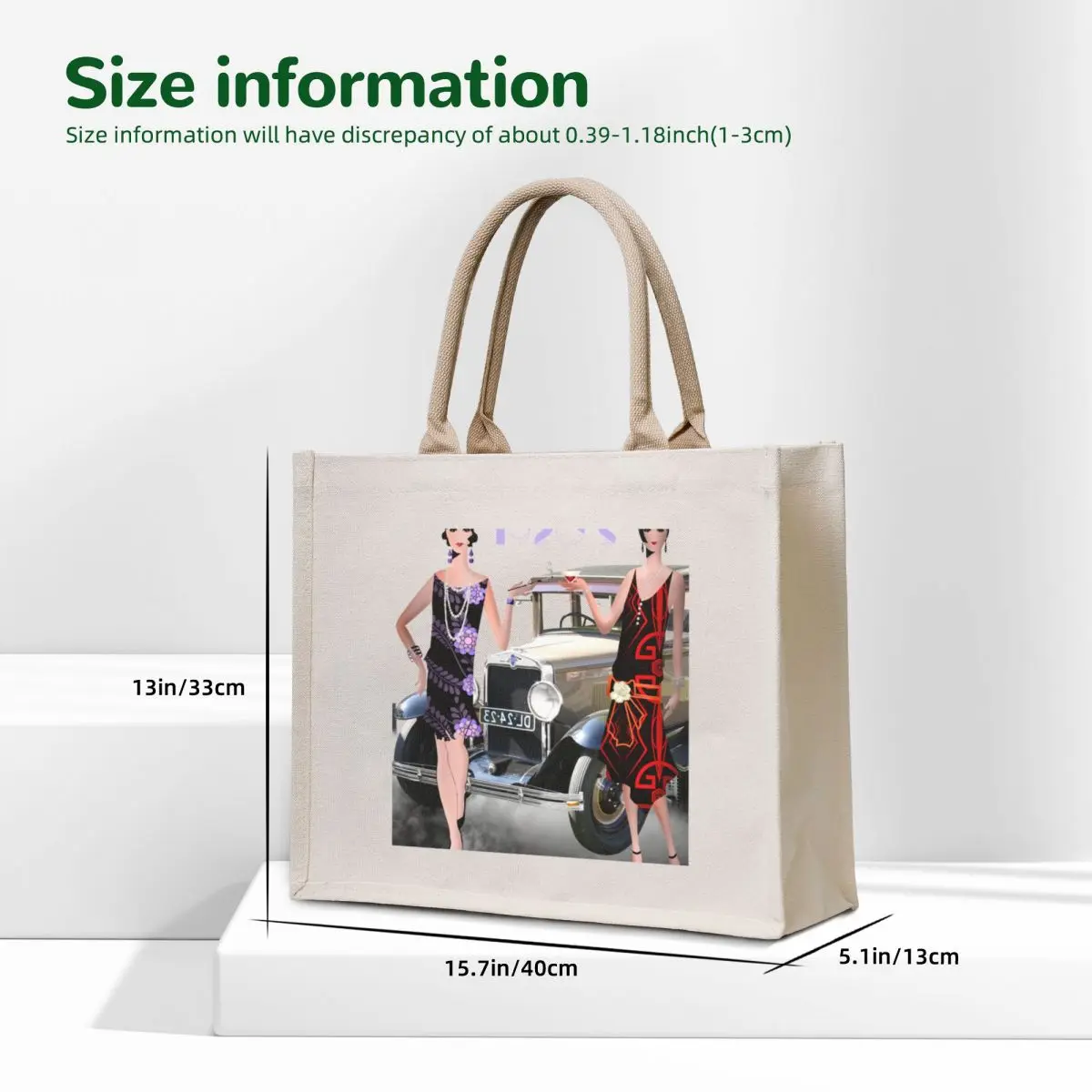 The Roaring 20’s with a Vintage White Car Tote Bag tote bags aesthetic Canvas bag handbag