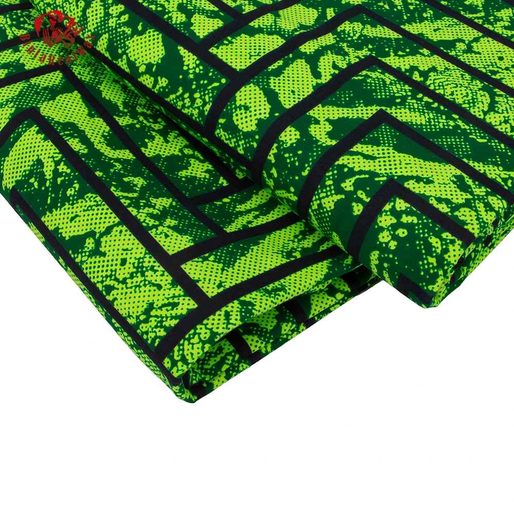 BintaRealWax African Fabric Green Cotton Material By the Yard Black Stripe Patchwork Tissu for Dress Decoration DIY SP019