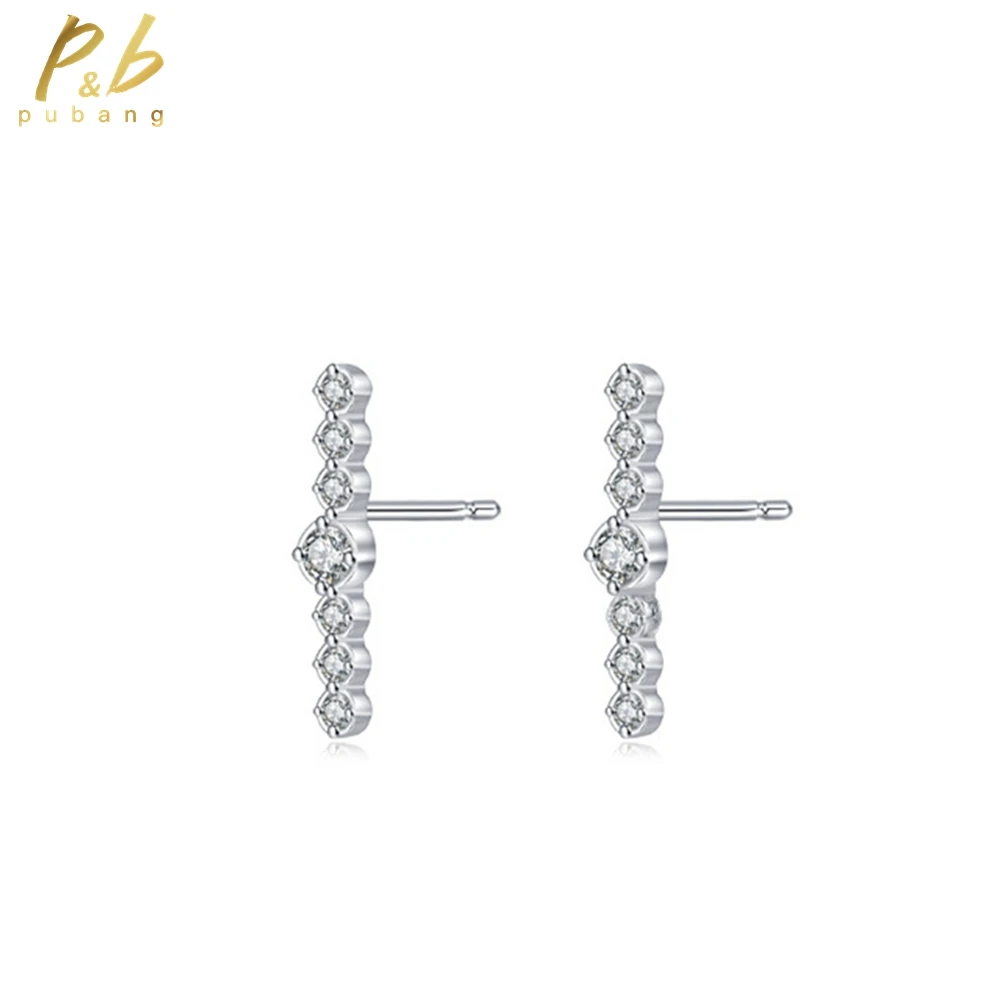 

PuBang Fine Jewelry Solid 925 Sterling Silver Simple Full High Carbon Diamond Stud Earrings for Women Wedding Gift Drop Shipping