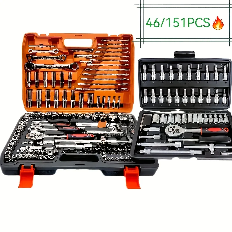 premium-151-46pcs-car-maintenance-tool-kit-ratchet-torque-spanner-portable-repair-tools