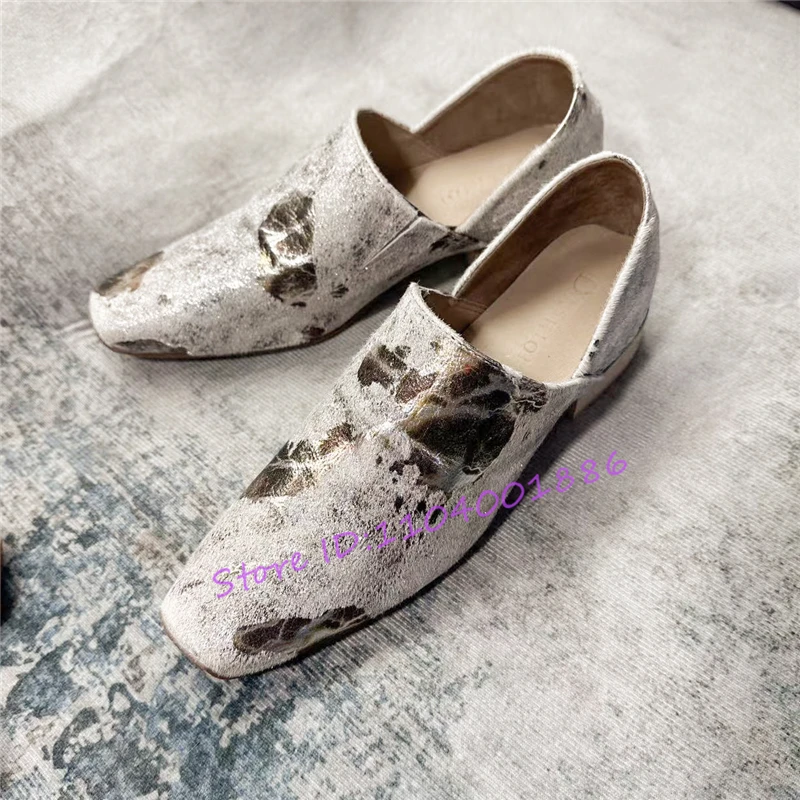 Spring Summer New Horse Hair Pumps for Women Retro Square Toe Genuine Leather Soft Soled Loafers Fashion Low Heel Casual Flats