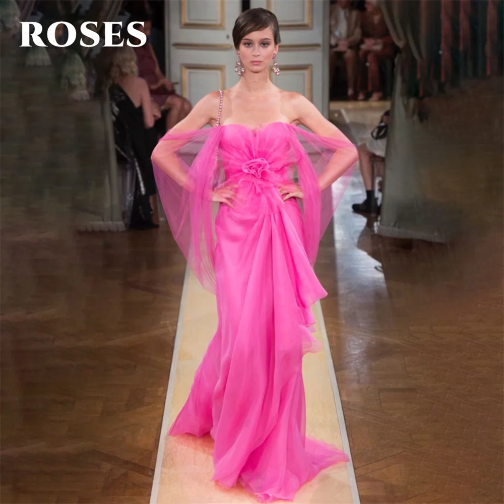 

ROSES Pink Off the Shoulder Elegant Wedding Party Dress Tull Pleat Celebrity Dress Mermaid Special Occasion Dresses Customized