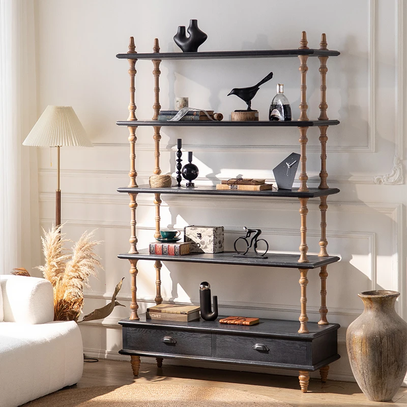

Medieval wabi sandy wind solid wood shelf home living room display rack B & B hotel balcony flower shop storage rack