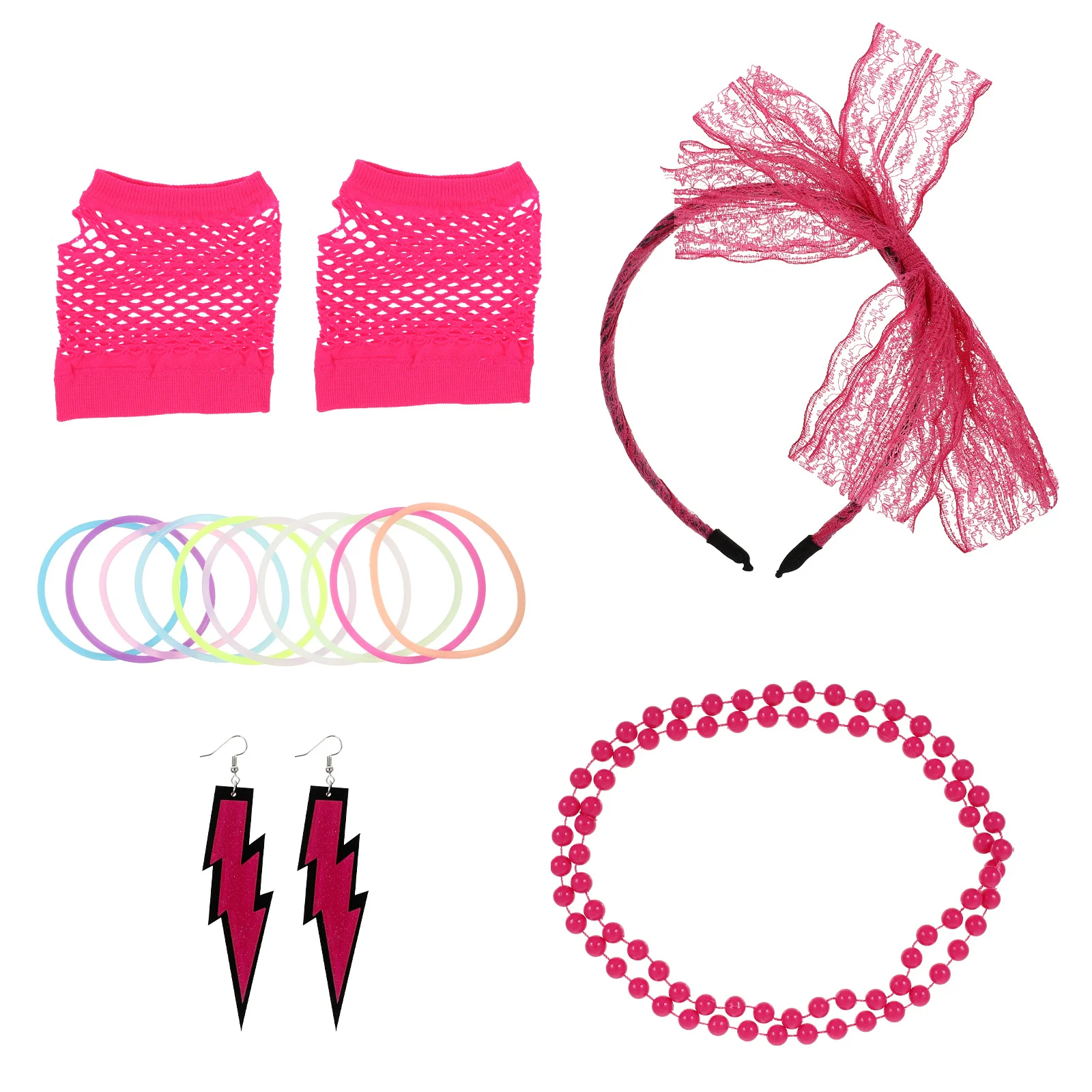 1 Set Cloth Party Hairband Gloves Retro Style Durable Earrings Necklace For Themed Parties Neon Party Wear Women Costume Prop