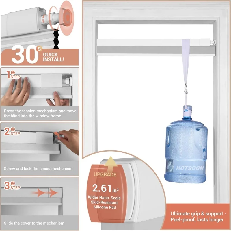 No Drill No Tools Shades Reduce Noise Protect Wall Easy To Install Manual Cordless Spring Cellular Blinds For Window Blinds