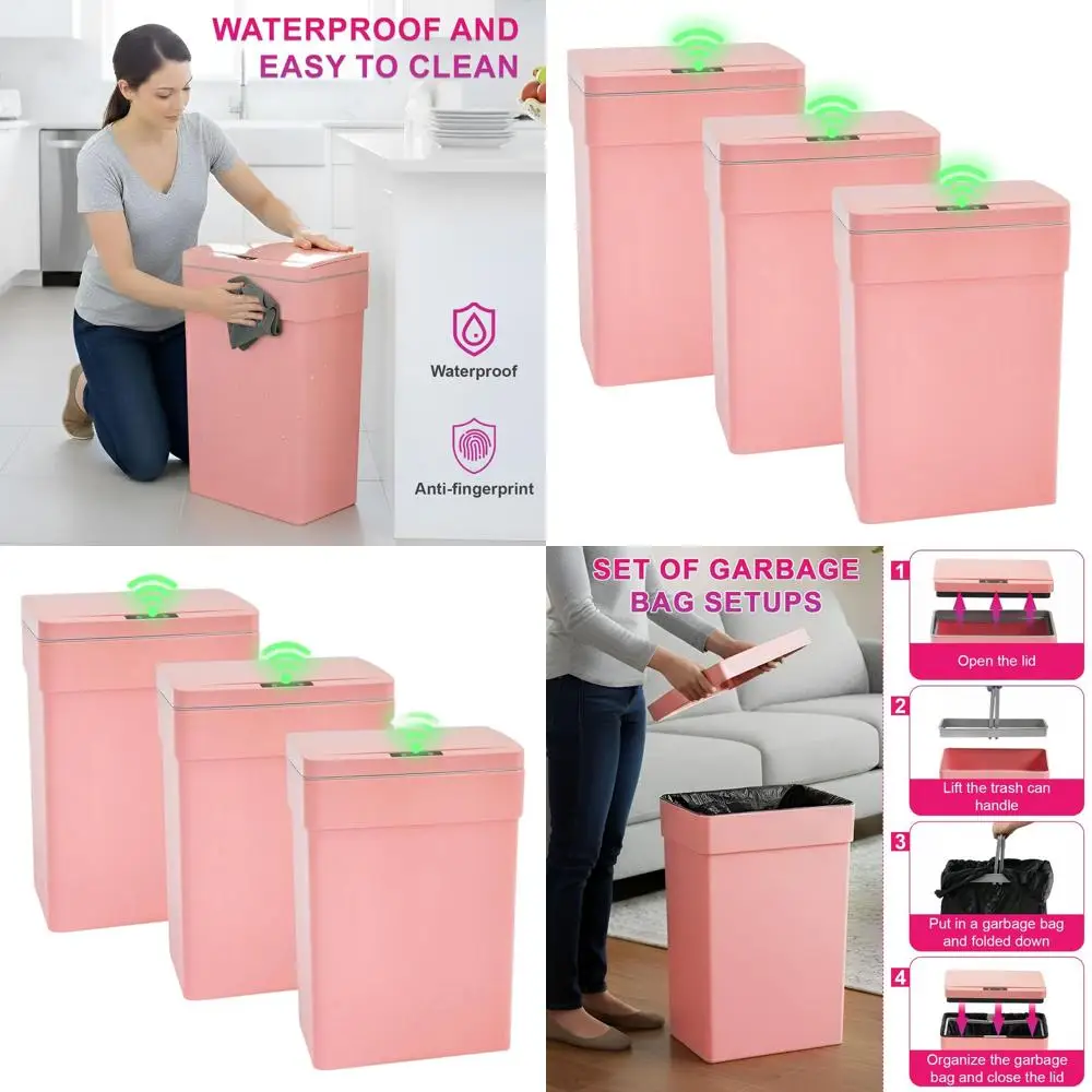 

50 Liter Automatic Touchless Sensor Kitchen Trash Can with Lid, 13 Gallon Capacity, Pink