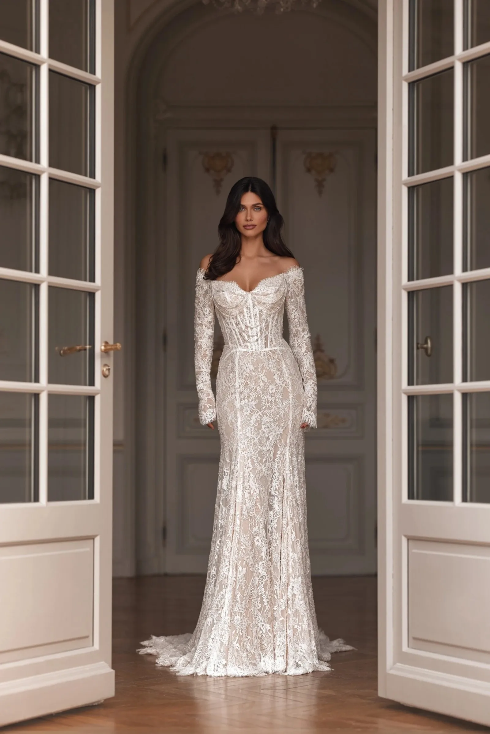 Customized Beaded Lace Wedding Dress Glamorous Off Shoulder Bridal Gown Opulent Mermaid Long Dresses For Bride