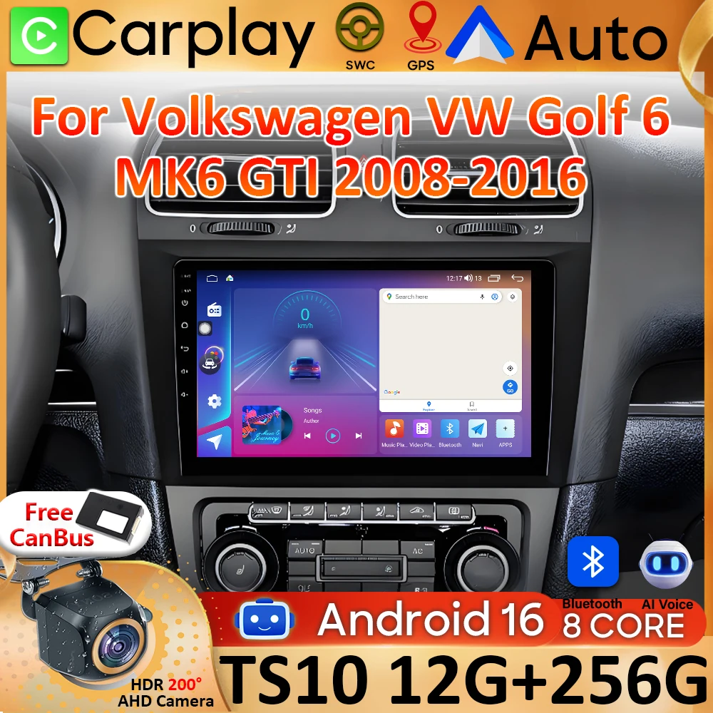 

Android 16 For Volkswagen VW Golf 6 MK6 GTI 2008-2016 GPS Navigation Display Car Monitor Car Radio Video Screen No 2din DVD DSP