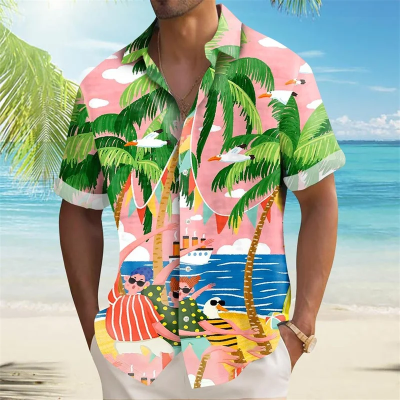 

Hawaii Scenery 3D Print Casual Button Shirts Men Clothing Asian Size Lapel Short Sleeve Shirt Summer Breathable Leisure Fashion